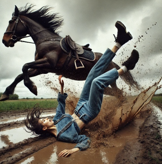 Image of woman getting knocked off a horse